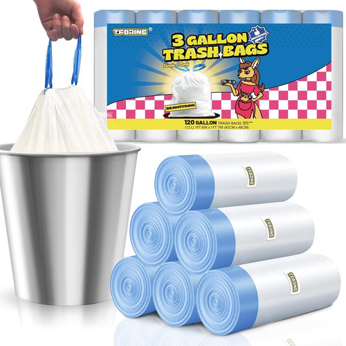 3 Gallon Trash Bags Drawstring 0.96 Mil – 120 Count 12 Liter Small 3gal-120