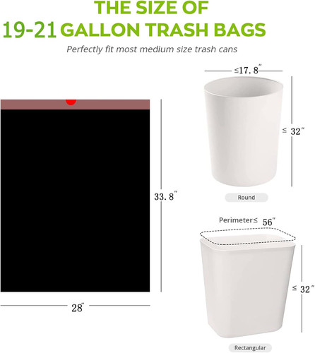Large Black 20-21 Gallon Drawstring Trash Bags | Measuring 28x 33.8