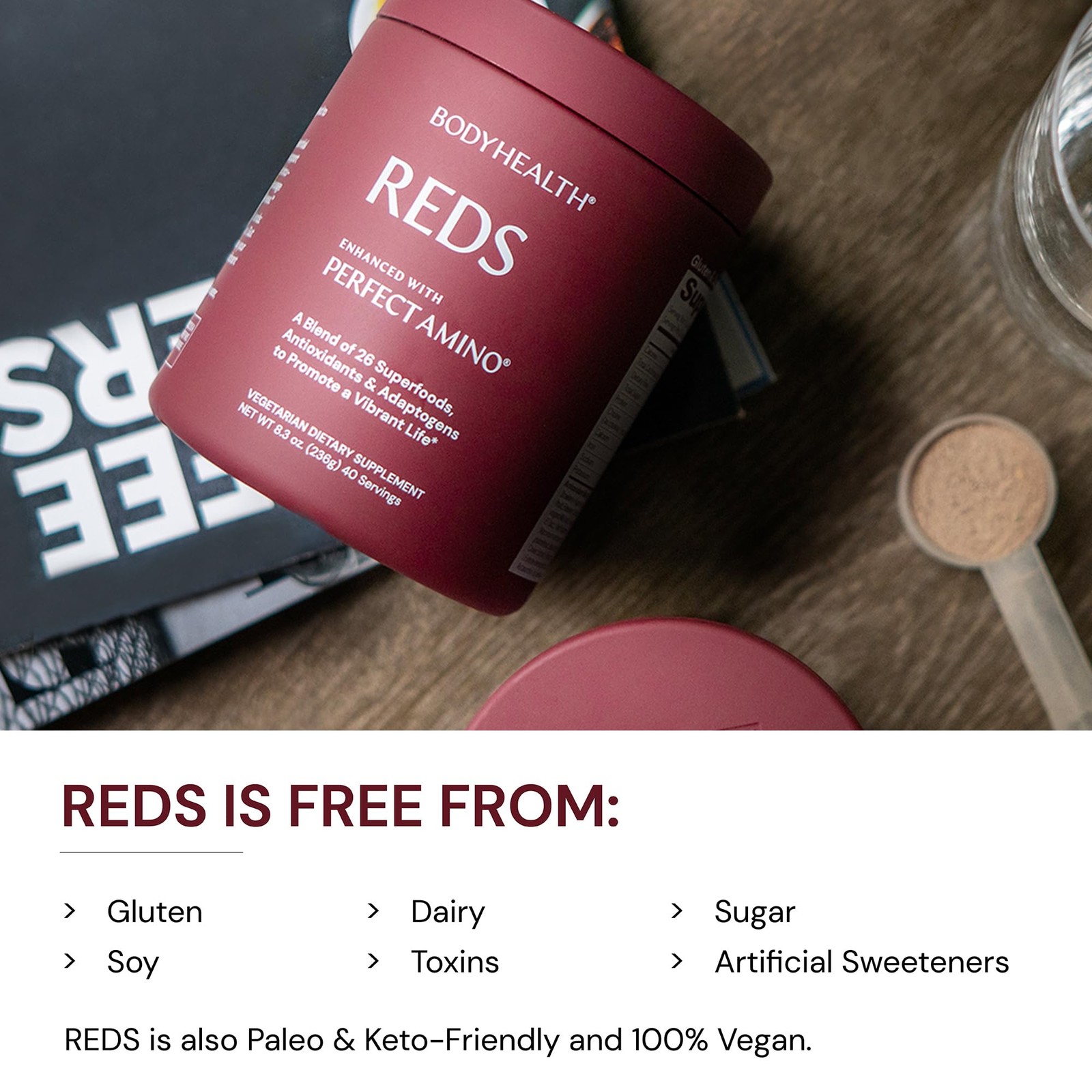 Superfood Smoothie Powder Reds PerfectAmino Antioxidants 40 Servings BodyHealth