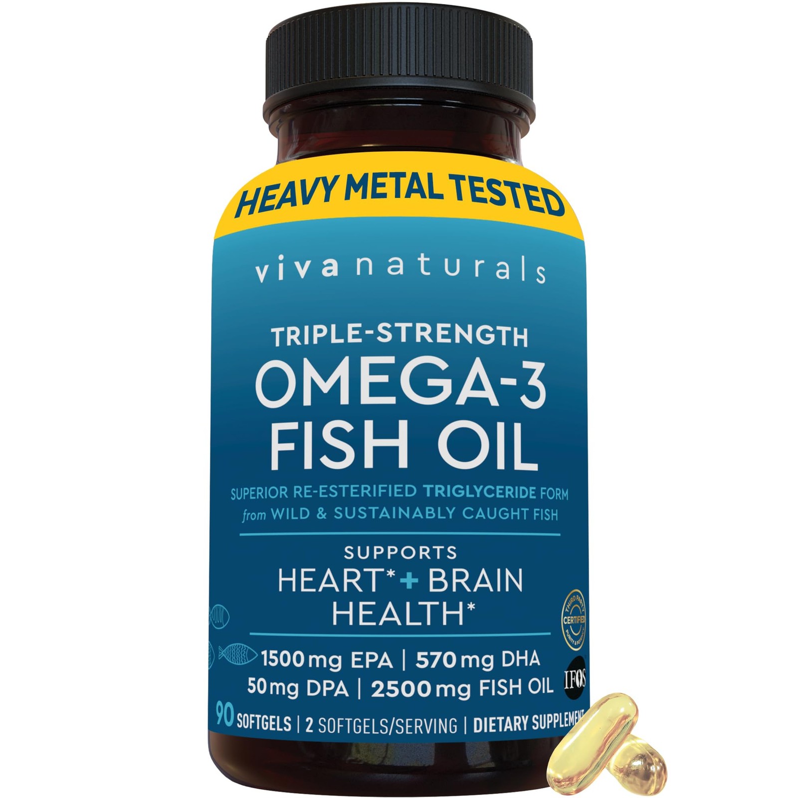 Viva Naturals Omega 3 Fish Oil 2500mg, 2250mg Fatty Acids, 90 Softgels