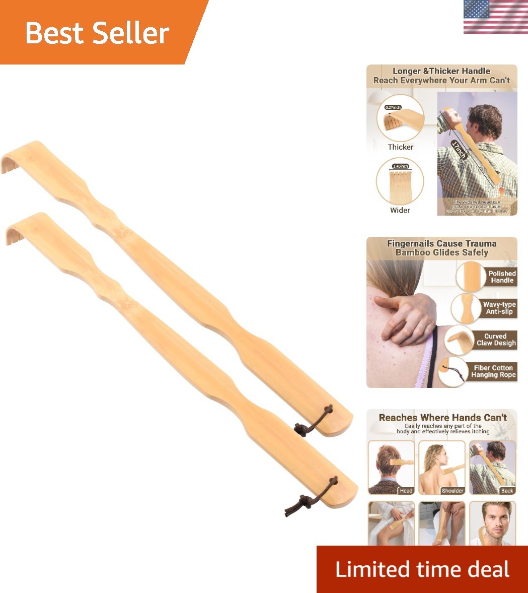 Back Scratcher Bamboo Wooden 17 Long Handle Body Massager Renook Natural