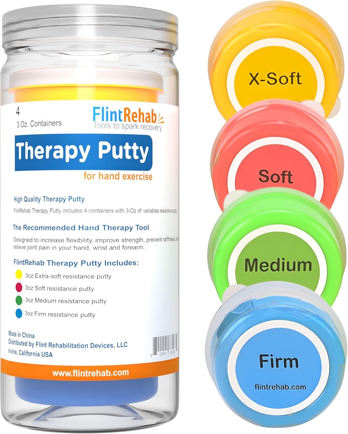 FlintRehab Therapy Putty for Kids & Adults (4 Pack, 3 Oz 3 Ounce (Pack of 4)