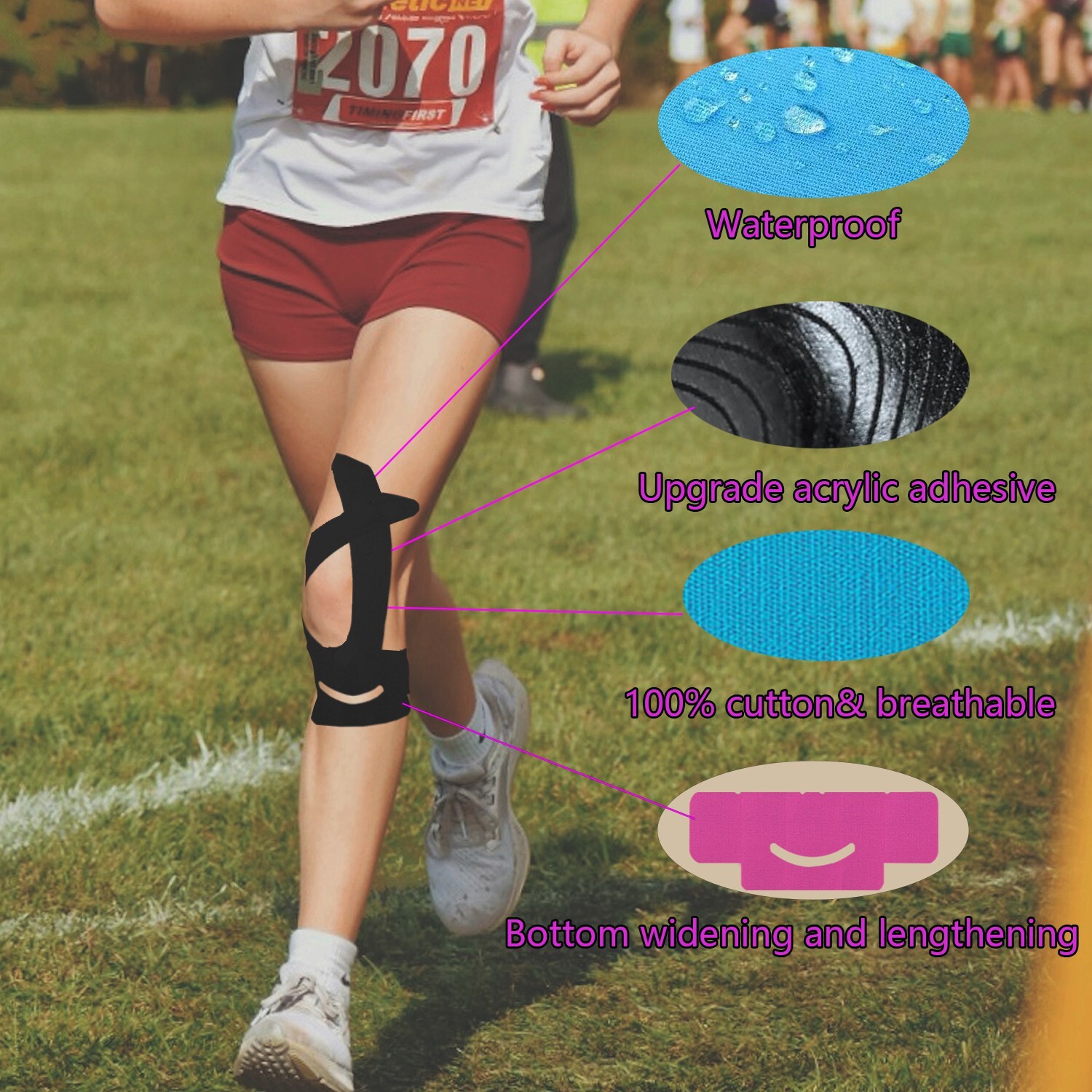 24pcs Kinesiology Tape for Knees, Knee Support Pain Relief Athletic Tape