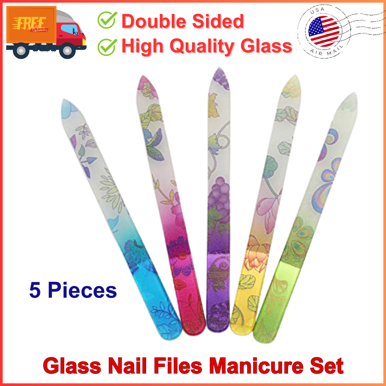 Premium Crystal Glass Nail Files Manicure Set Professional Double Sided Pedicure