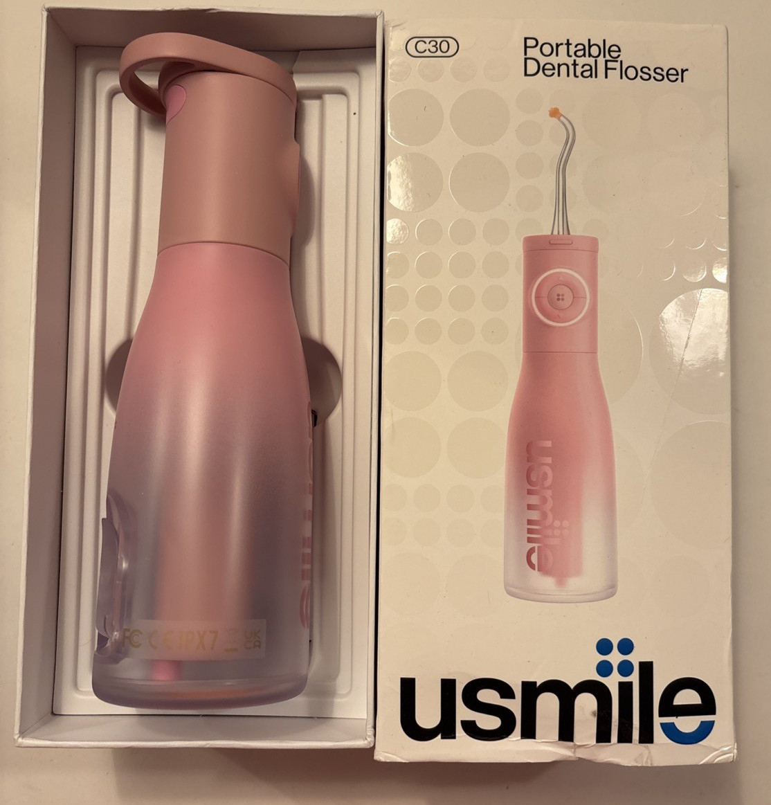Usmile Water Flosser 300ml IPX7 Waterproof USB C Rechargeable Pink C30-PK