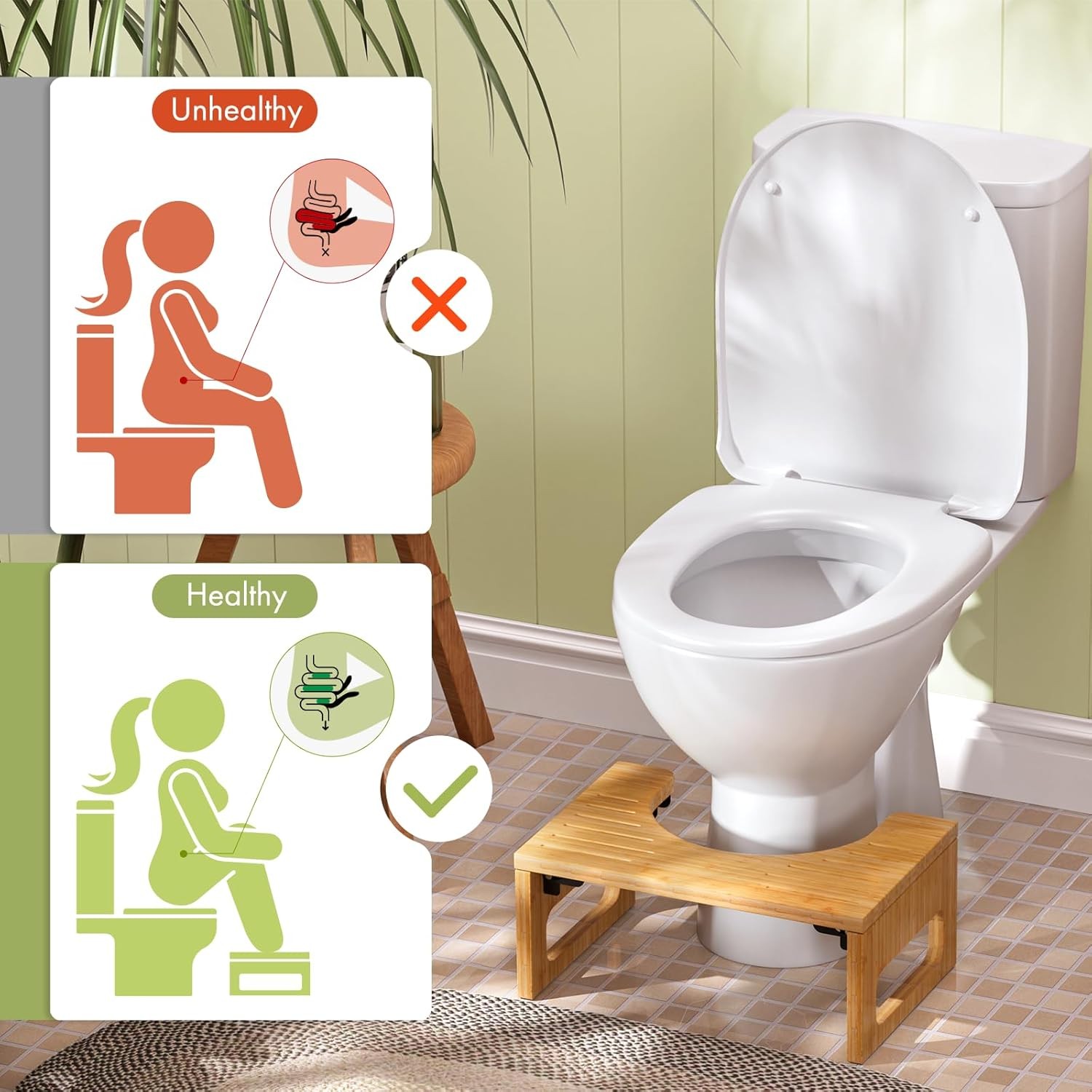 AmazerBath 7 Inches Bamboo Toilet Stool Squat for Adult, Foldable Squatting Pott