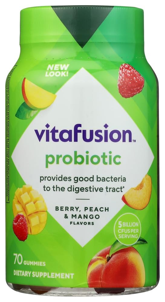 Probiotic Gummy Supplements Raspberry Peach Mango 5 Billion CFU 70 Count Flavors