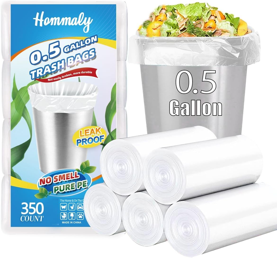0.5 Gallon 350 pcs Mini Clear Trash Bags, 350 Count (Pack of 1), 0.5Gal