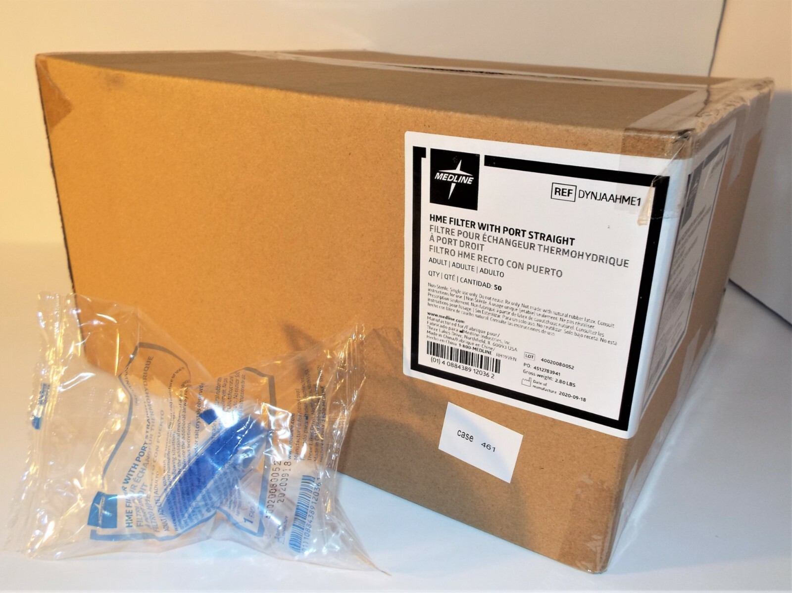 1 Case of 50 New Medline In-Line HME Filters REF DYNJAAHME1 Free Shipping!