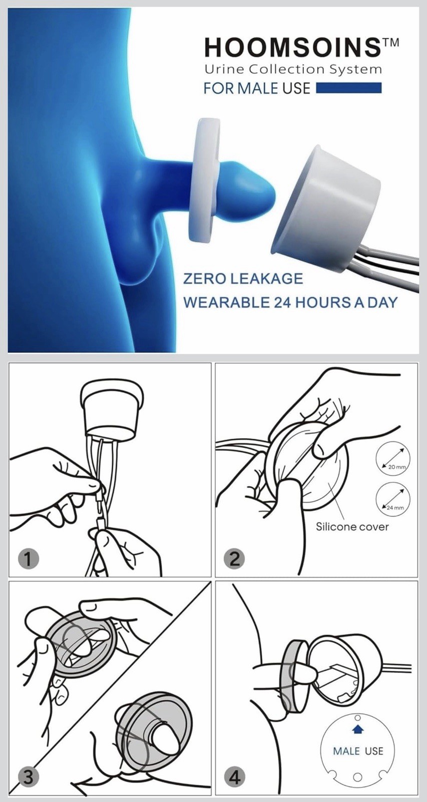 Male External Catheter Urine Collection System, Non-Invasive With Sensor