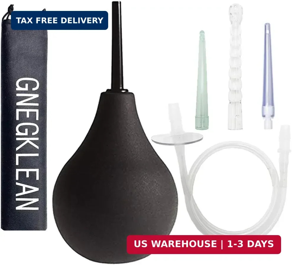 GNEGKLEAN Black Silicone Enema Bulb Kit 7.6oz Clean Anal Douche for Men Women wi