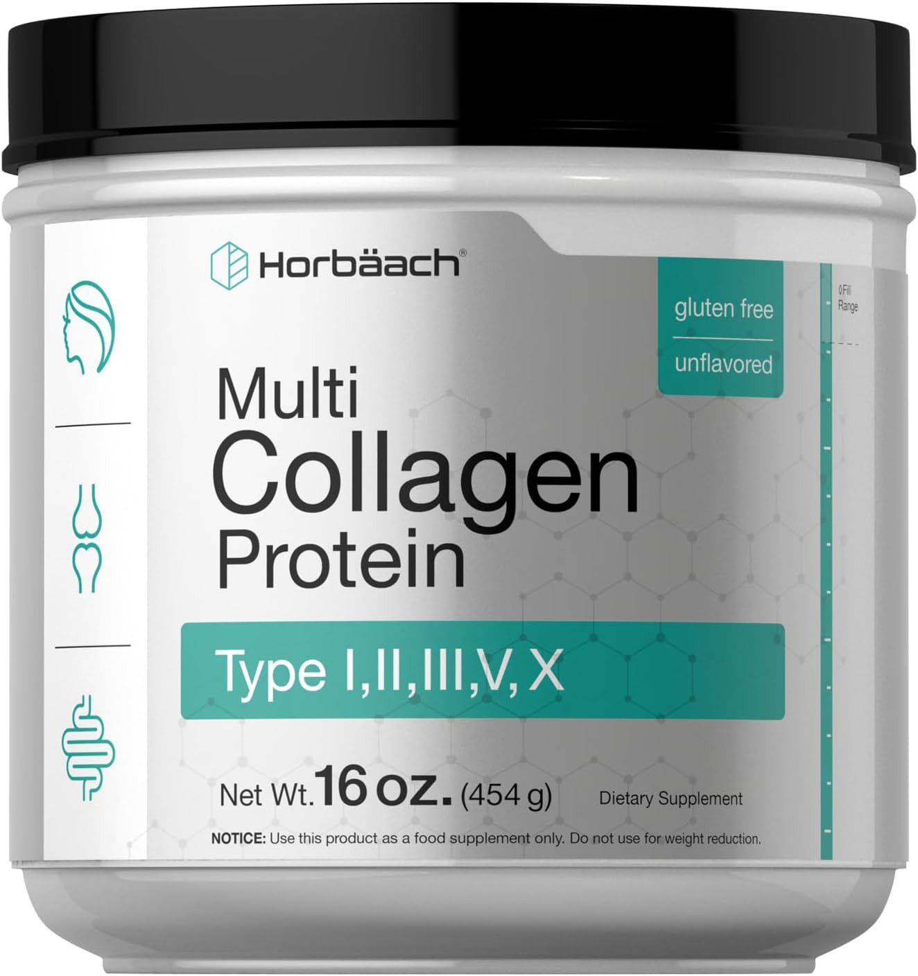 Proteína de colágeno múltiple en polvo 16 oz tipos I II III V X sin sabor