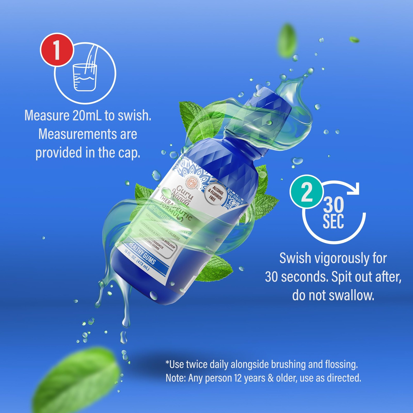 Mouthwash Healthy Gums Antigingivitis Oral Rinse Wild Mint 16 Fl Oz GuruNanda