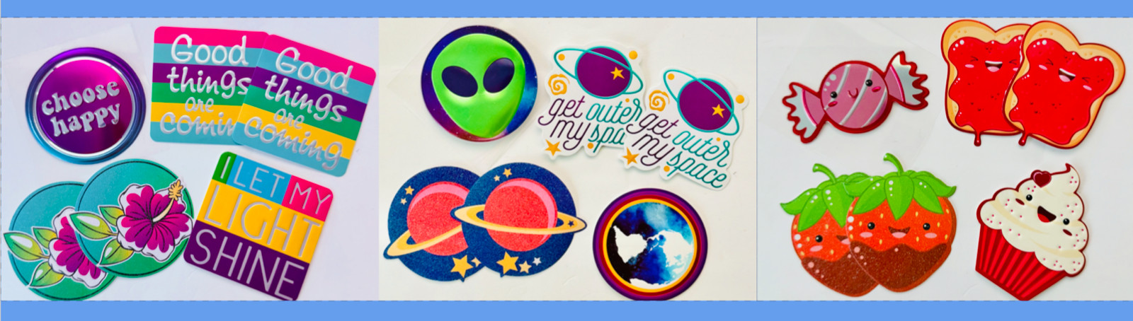 SANDYLION 18 Fun kids sensory stickers TEXTURED CANDY FRUIT CUPCAKE MOON STARS