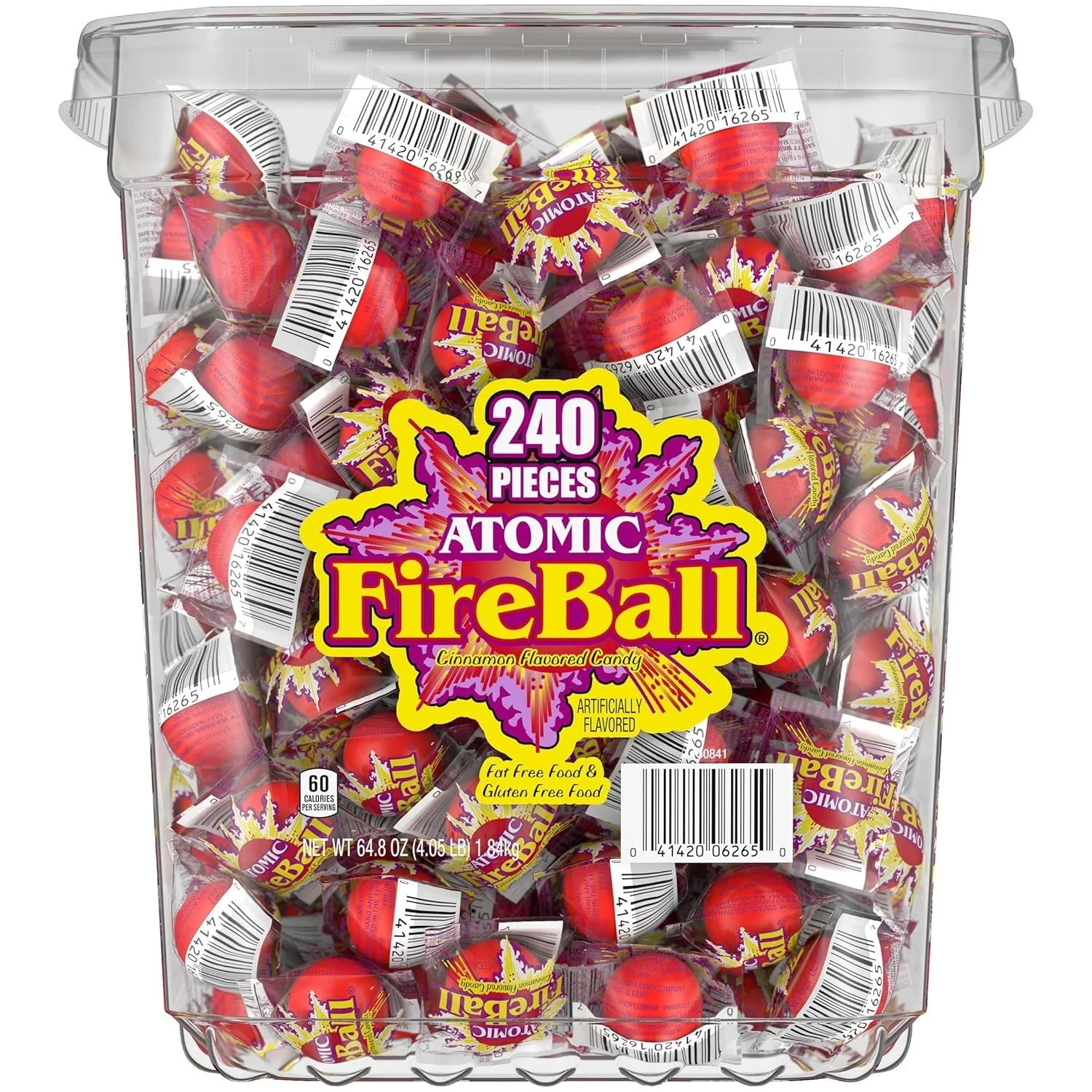 Wonka Atomic Fireball, Candy, Cinnamon Flavor, Individually Wrapped, 7.5g,240ct