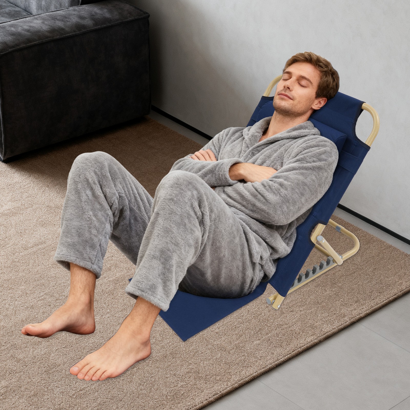 Deep Blue Portable Folding Adjustable Sit up Back Rest, Multifunction Bed Chair