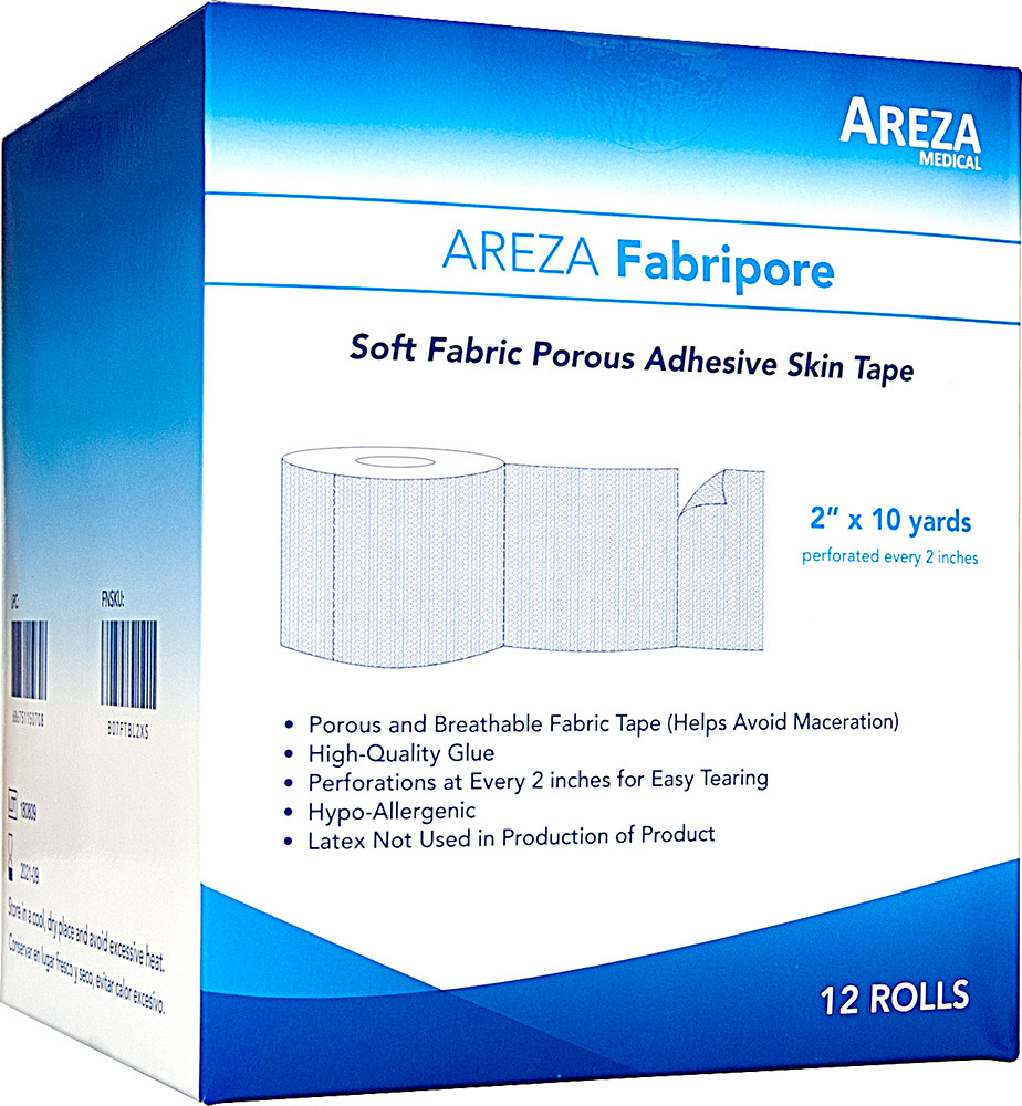 Areza Fabripore Soft Fabric Porous Adhesive Skin Tape 2″ x 10Y (12 ROLLS)
