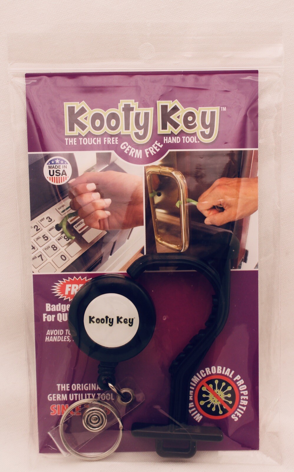 Key Chain ~ Kooty Key ~ Germ Free Tool ~ BLACK ~ Bonus Badge Retractor