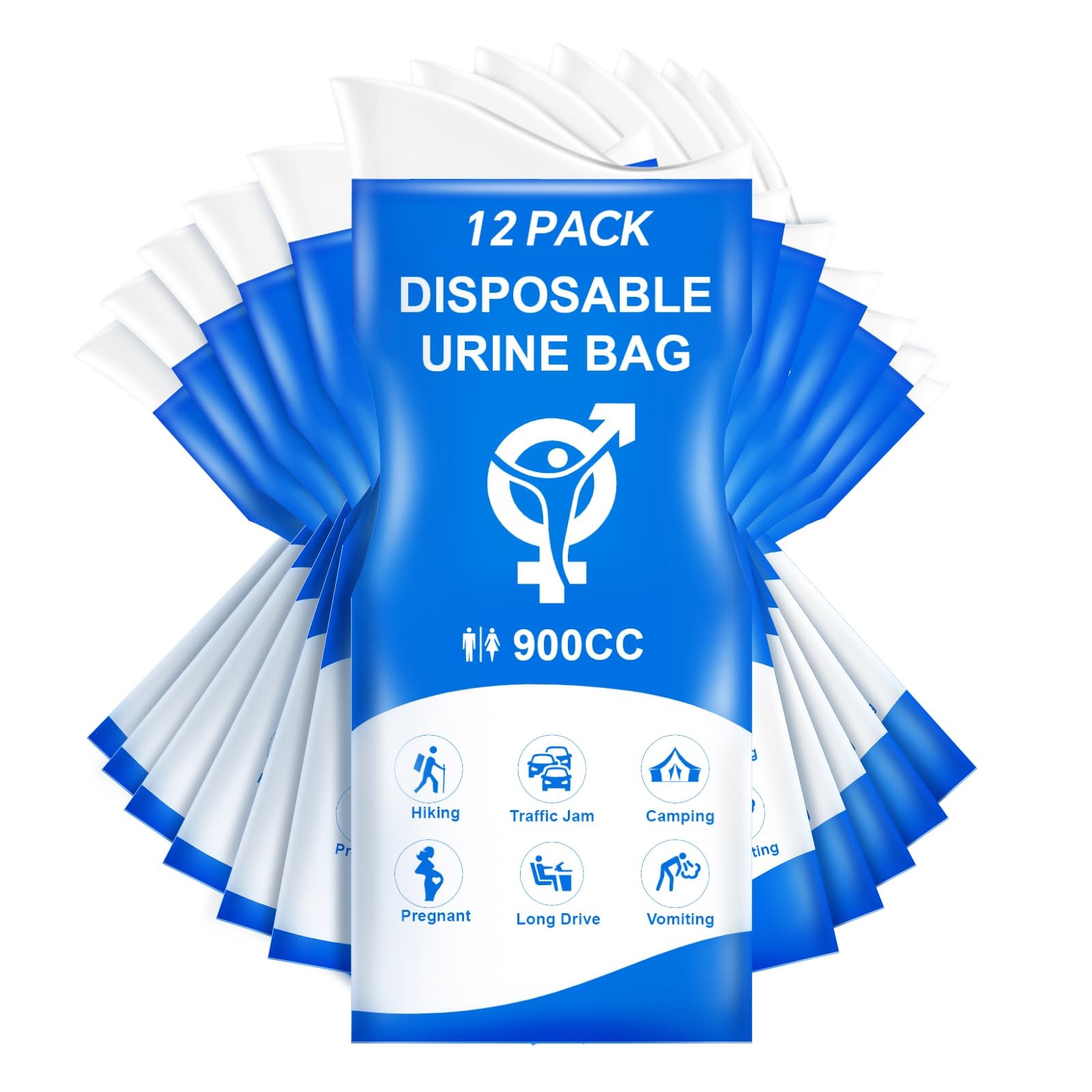 RIYNIBIY Disposable Urine Bag, 12PCS Pee Bags for Travel Large, Blue