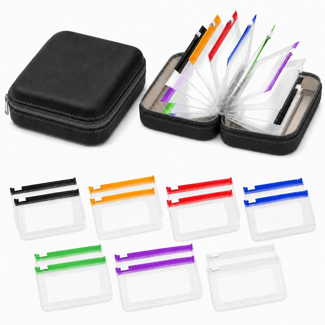 Waterproof Travel Organizer Case with 14 Reusable 14 Count (Pack of 1), Black