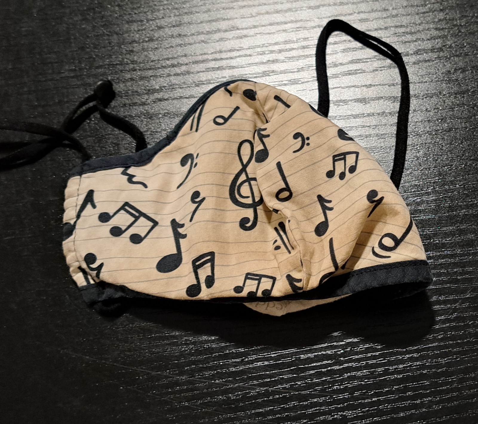 Reusable Washable Cloth Face Mask, Beige/Tan & Black Music Notes Print