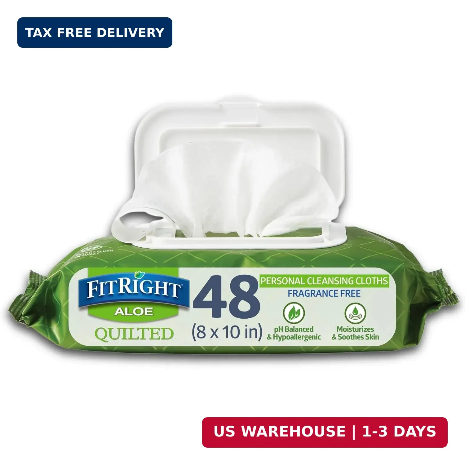 FitRight Aloe Fragrance-Free Quilted Wet Wipes, Soft Pack with Flip Top, 8 x 12