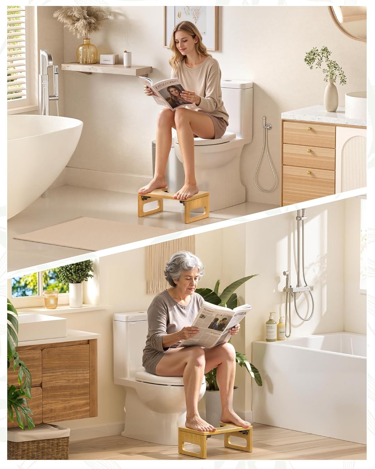 AmazerBath 7 Inches Bamboo Toilet Stool Squat for Adult, Foldable Squatting Pott