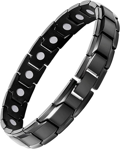Feraco Mens Magnetic Bracelet, Effective Titanium Steel Magnet Black