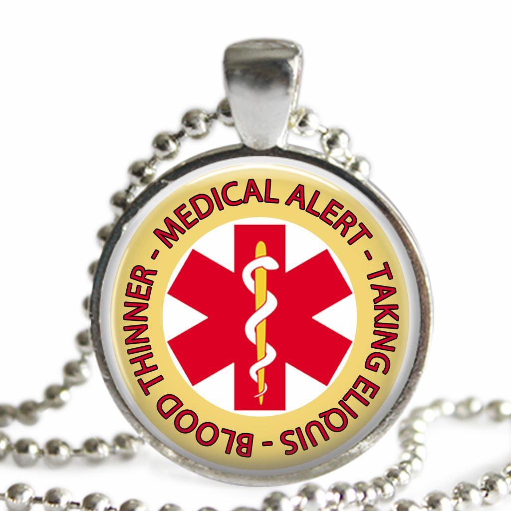 Medical Alert Necklace Taking Eliquis Glass Top Pendant Chain Medications Alert