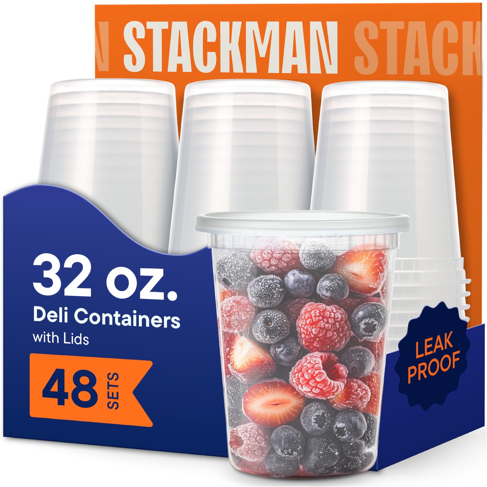 Deli Containers 32 oz Clear Plastic 48 Sets Airtight Leak Resistant Stack Man