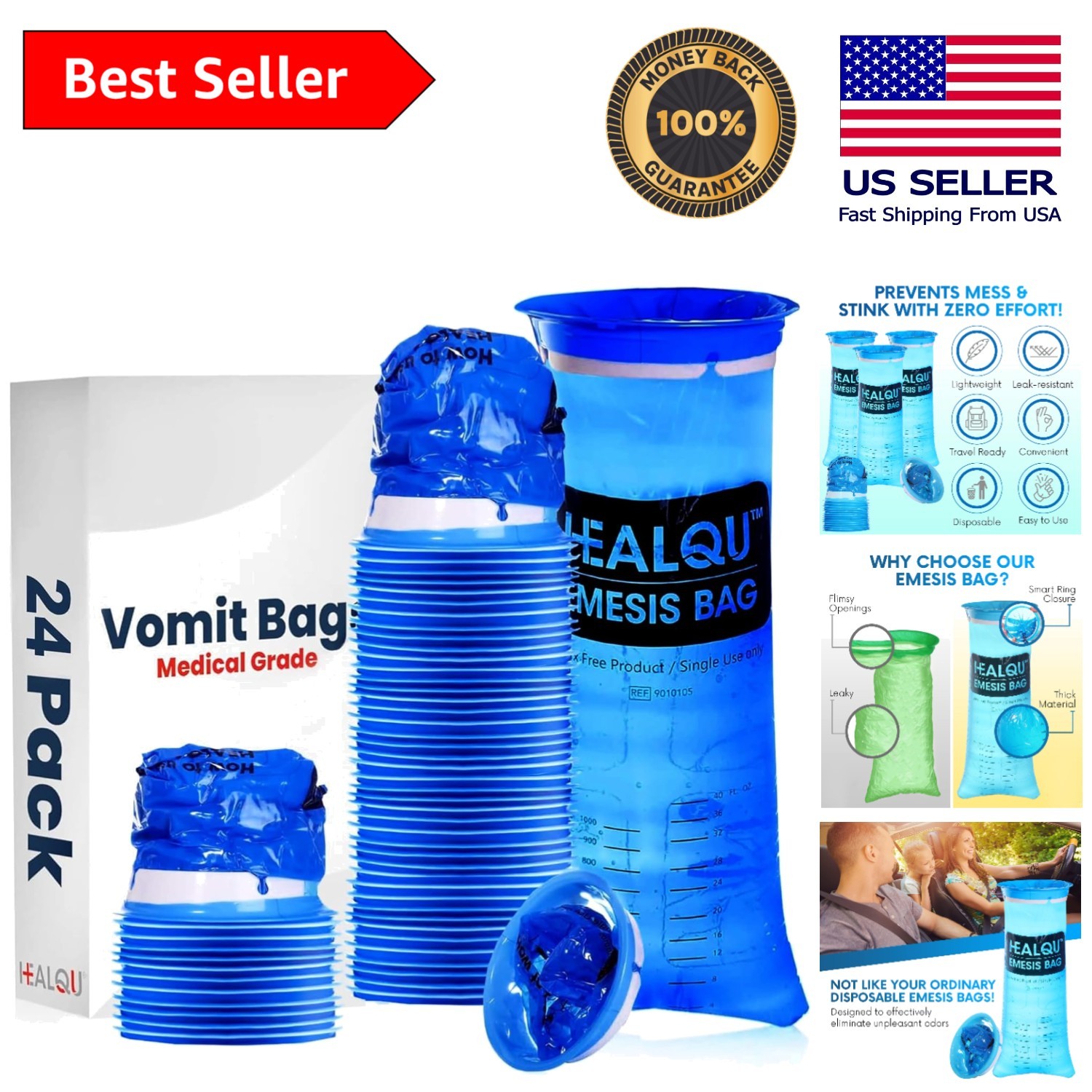 Disposable Vomit Bags 24-Pack – Extra-Large 1000ml for Motion Sickness Relief