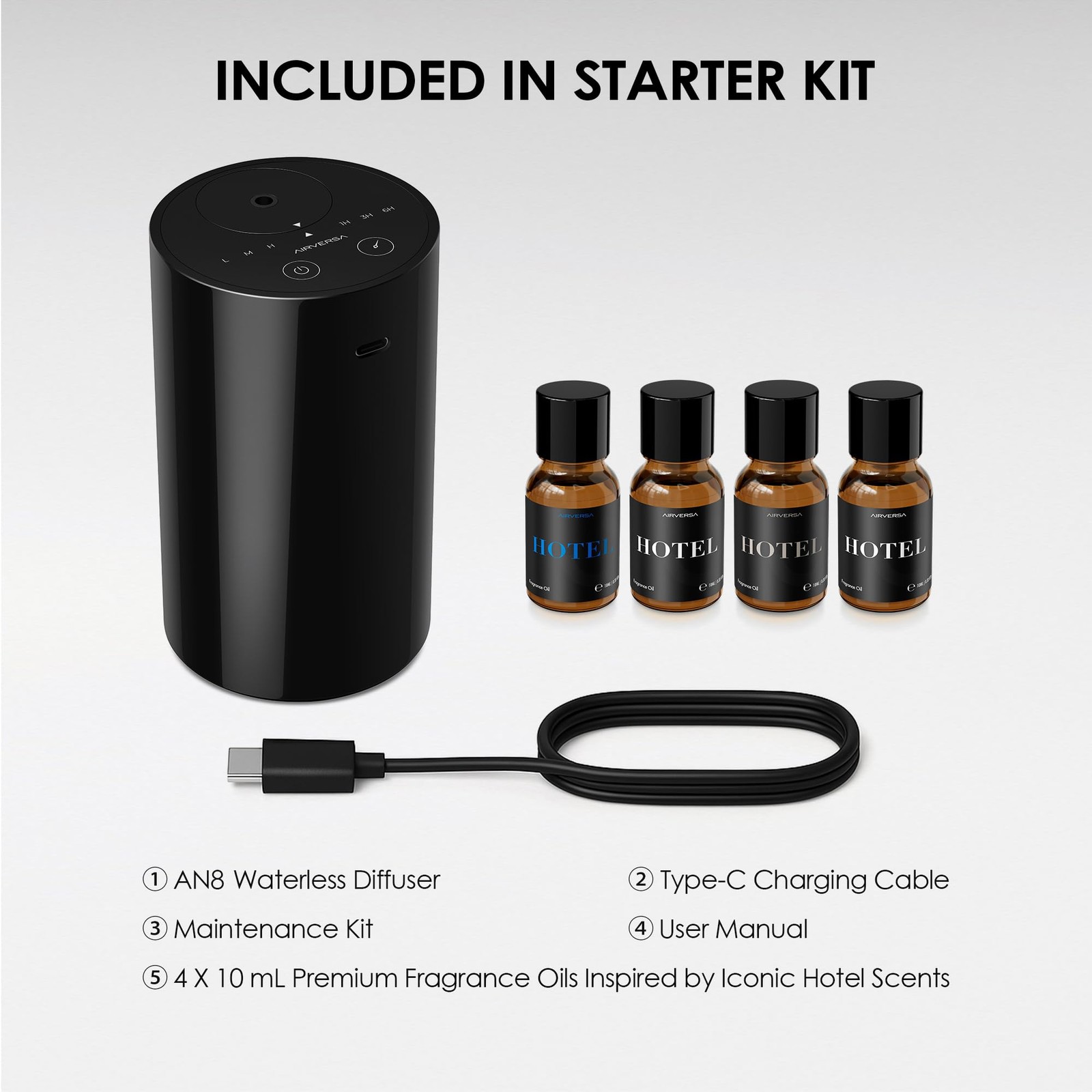 Essential Oil Diffuser Waterless Ultrasonic Aromatherapy Black AN8 Airversa