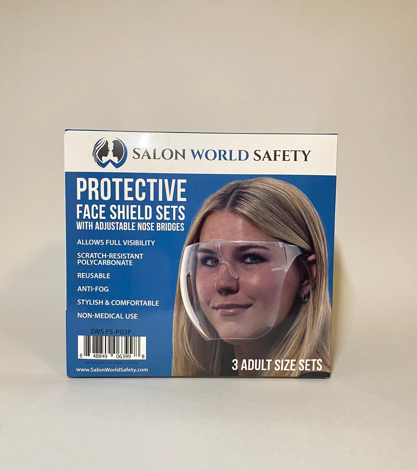 salon world safety protective face shield, adjustable nose bridges 10 set of 3