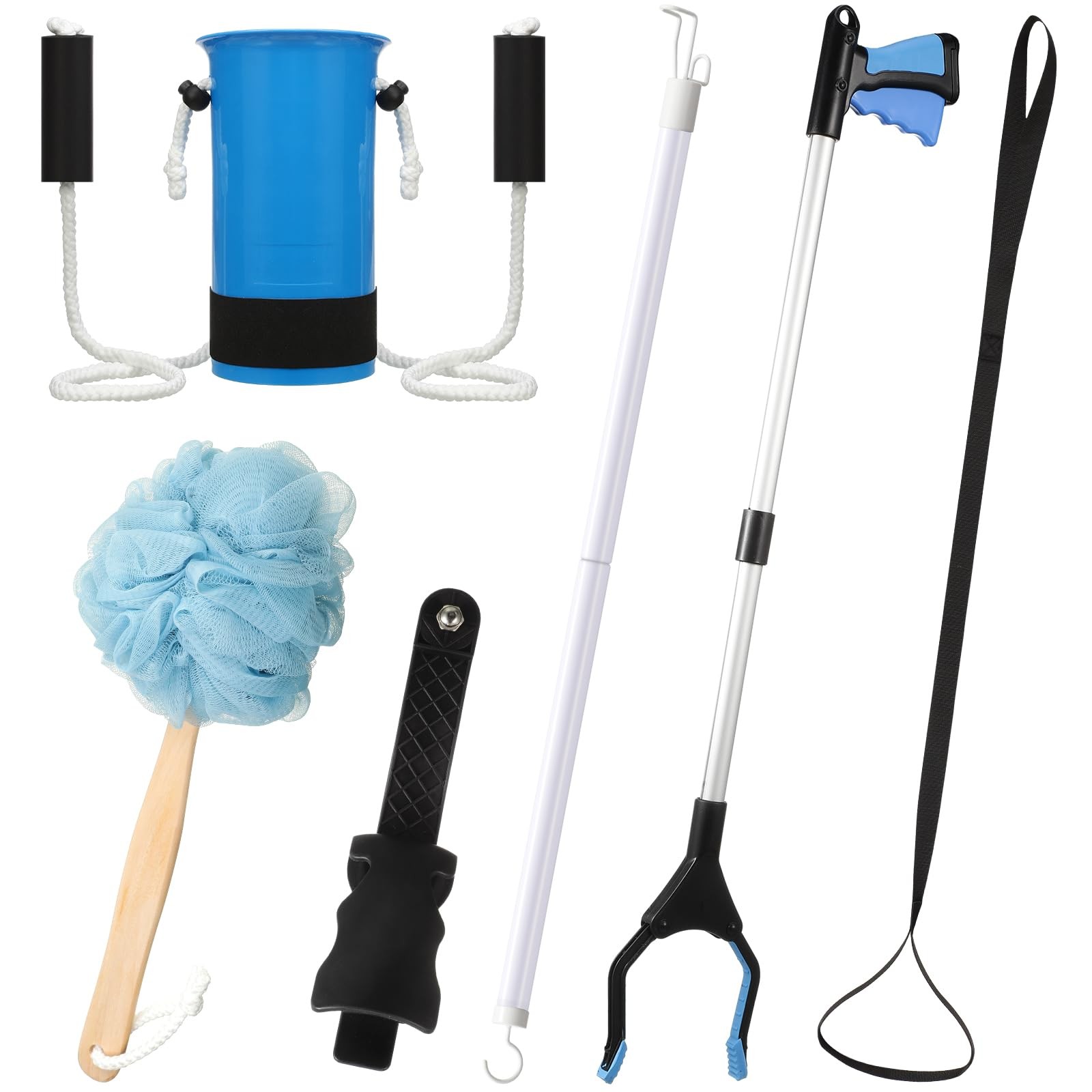 Domensi 6 Pcs Total Hip Kit with Leg Lifter Back Knee Replacement Blue