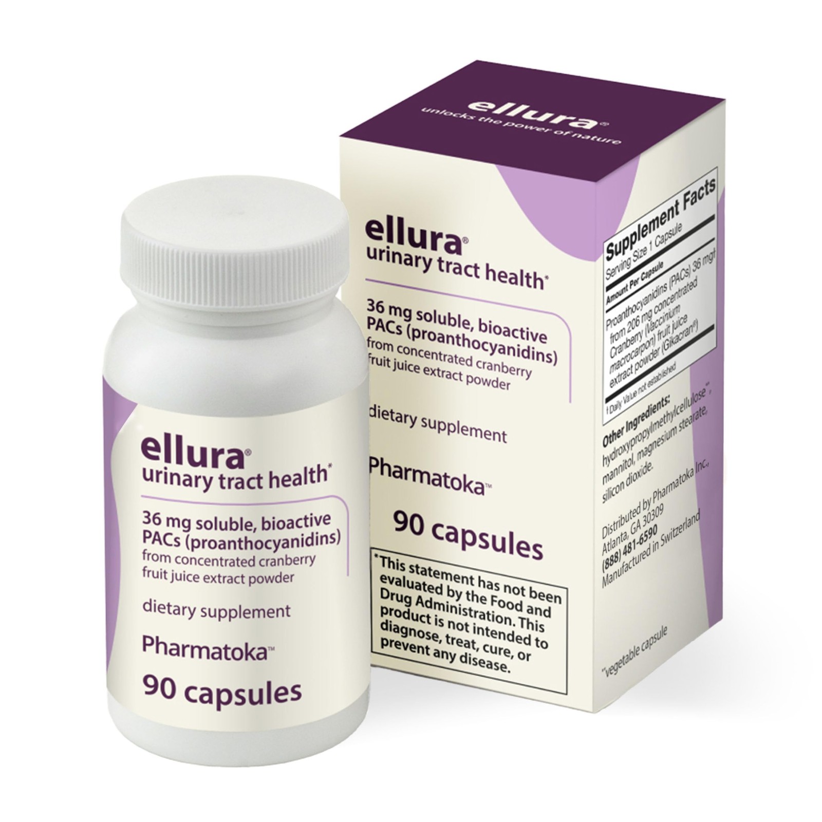 Cranberry Extract 36 mg 90 Capsules Urinary Tract Health Ellura Clinically PACs