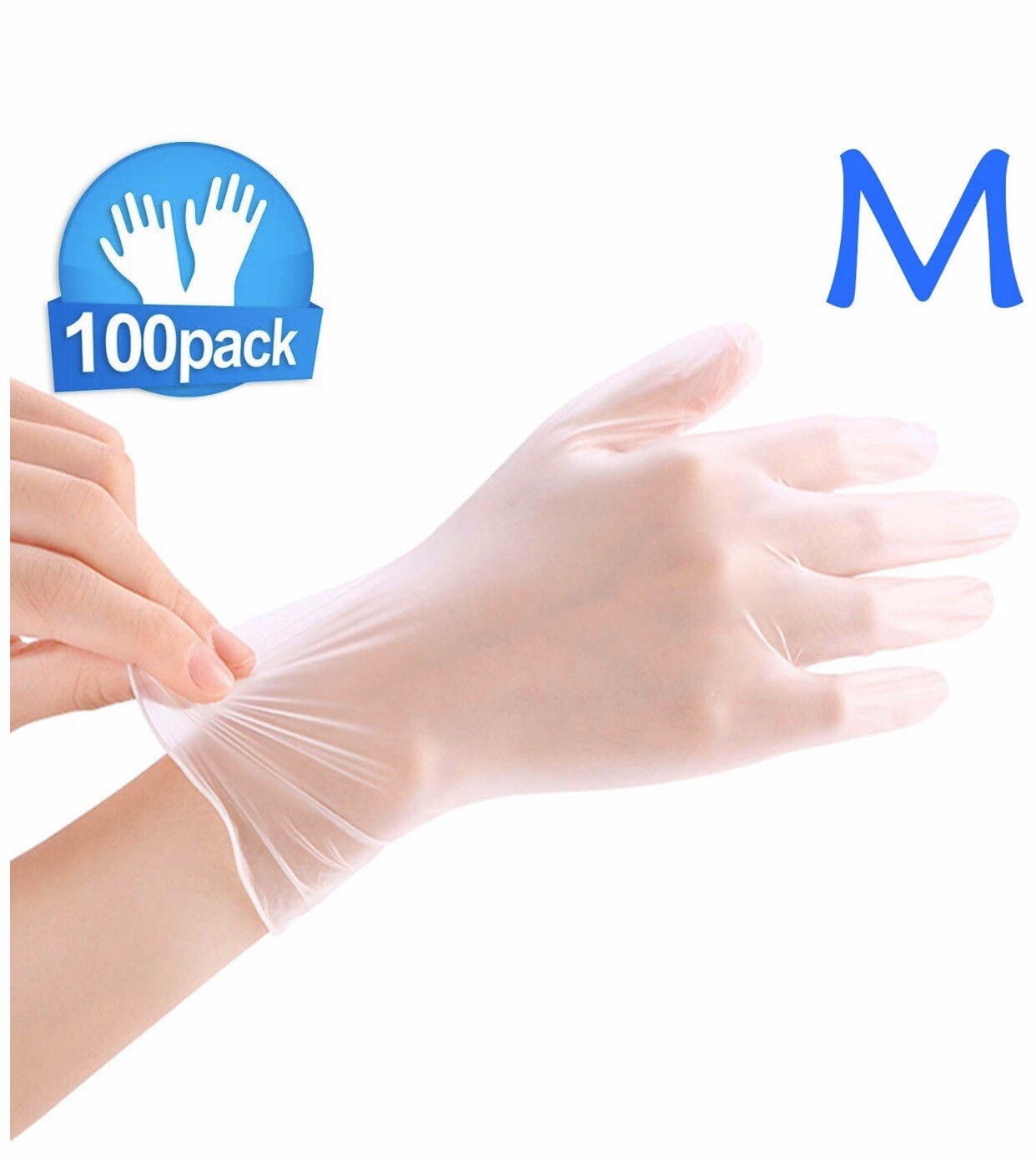 disposable vinyl gloves Powder -free-latex -free 100 pack medium Size.