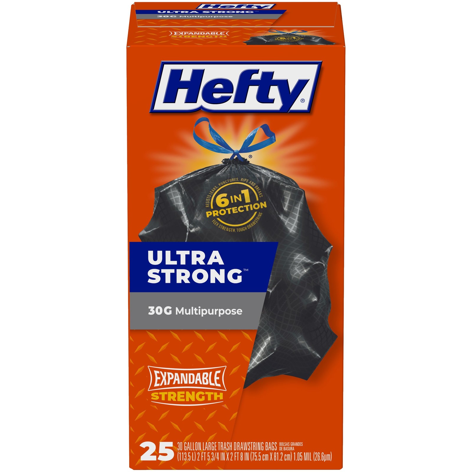 Hefty Ultra Strong Multipurpose Large Trash Bags, 25 Count (Pack of 1), Black
