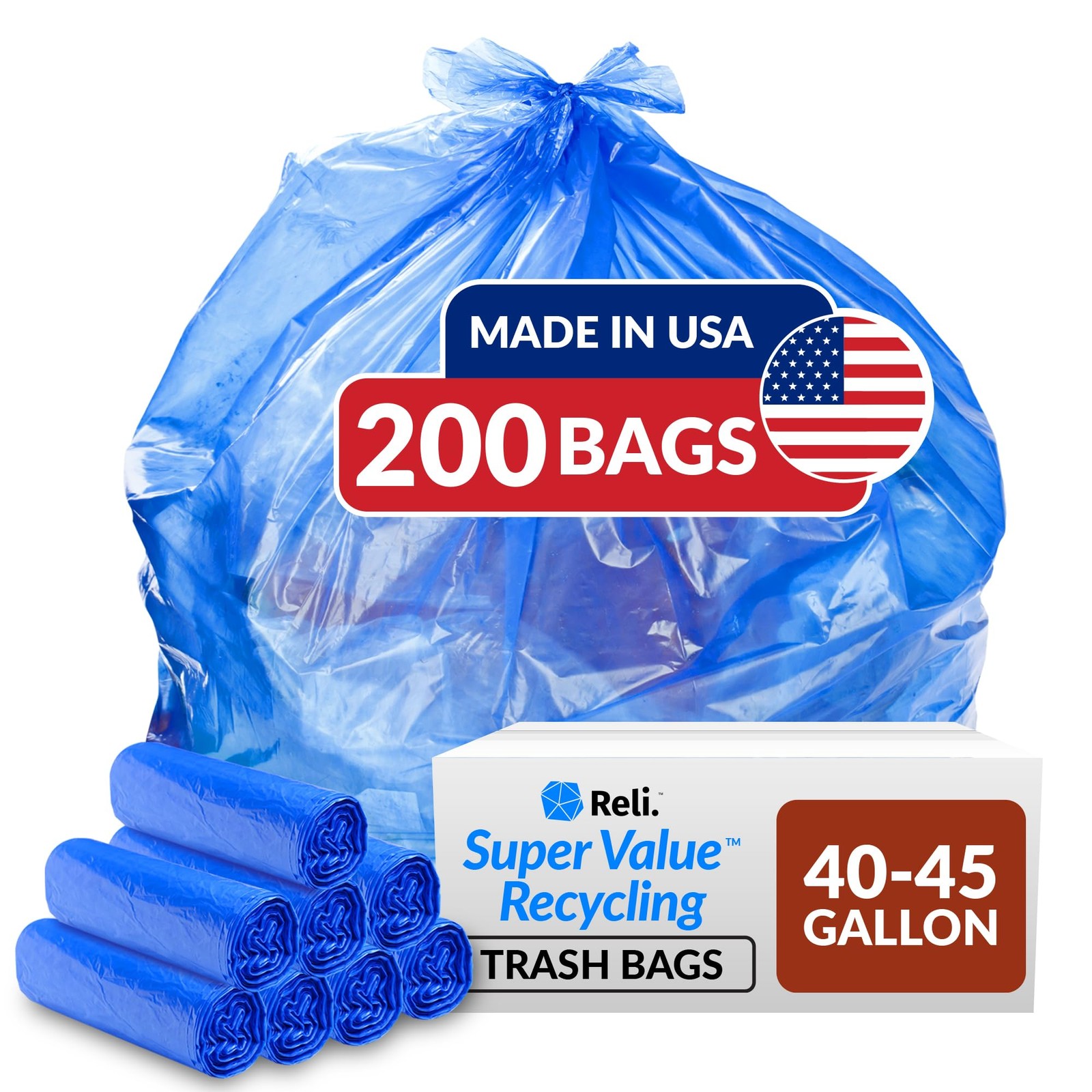 Reli. SuperValue 40-45 Gallon Recycling Bags | 1 Count (Pack of 200), Blue