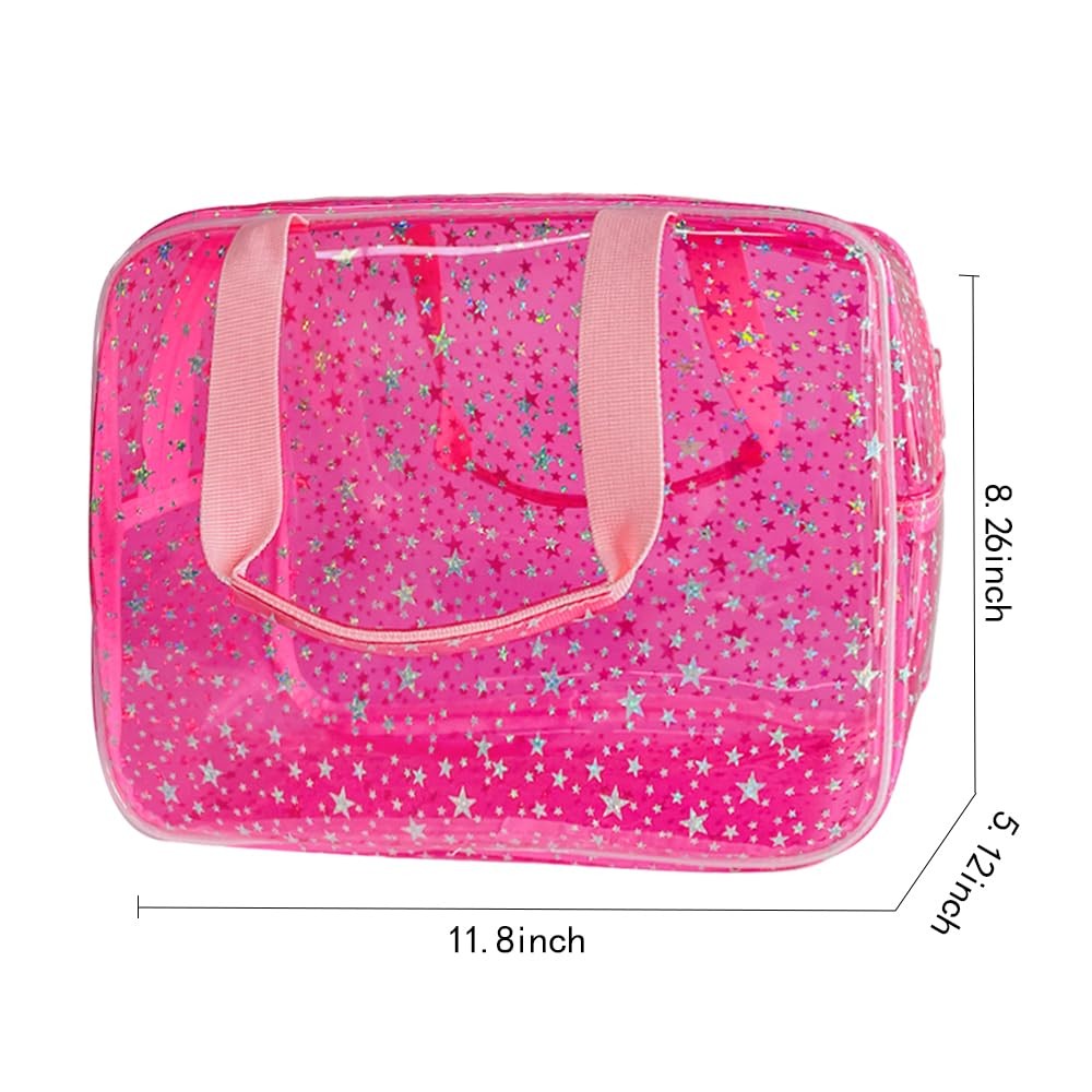 TotePrint Hot Pink Star Large Cosmetic Bag 12x5x8 inch Travel Pouch with Handle,