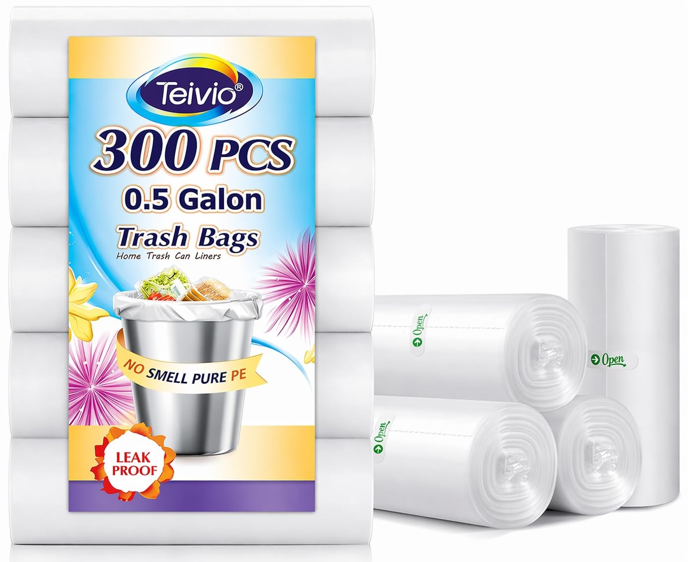 0.5 Gallon Mini 11″ x 12″ Trash Bags, Tiny Bathroom Garbage Gallon, Clear