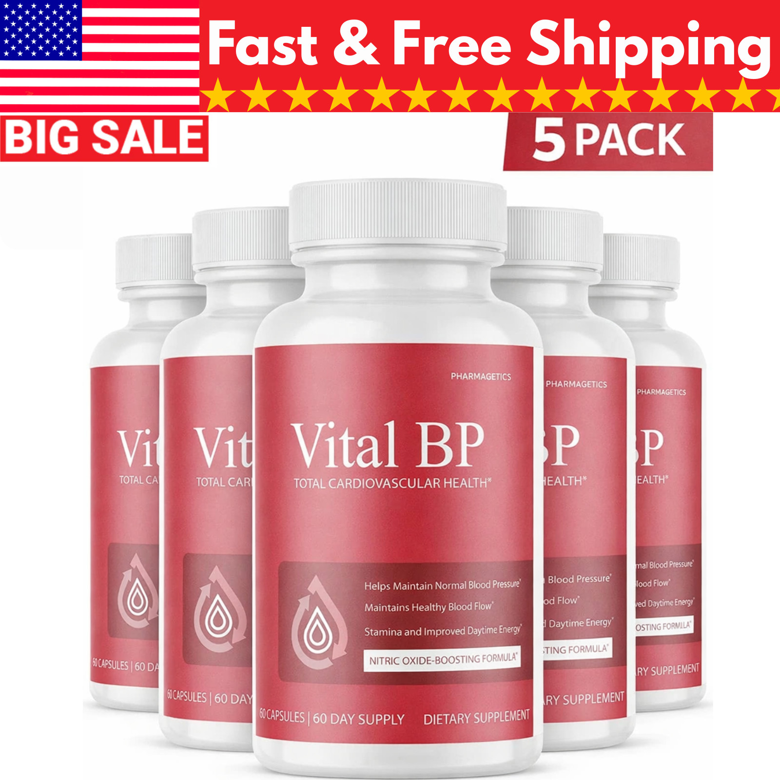 Vital BP Blood Support Supplement VitalBP for Blood Flow 5 Bottles Exp 02/2027.