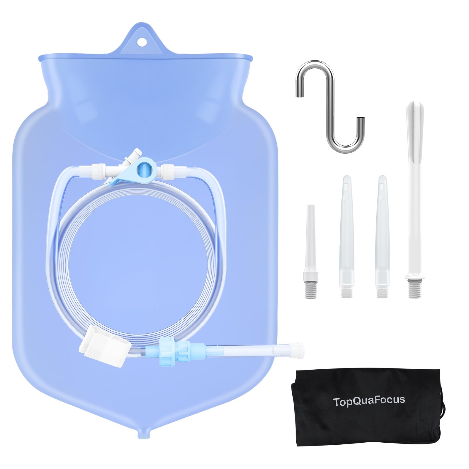 TopQuaFocus 4Qt Large Enema Bag Kit for Colon Cleaning Silicone 4L, Clear