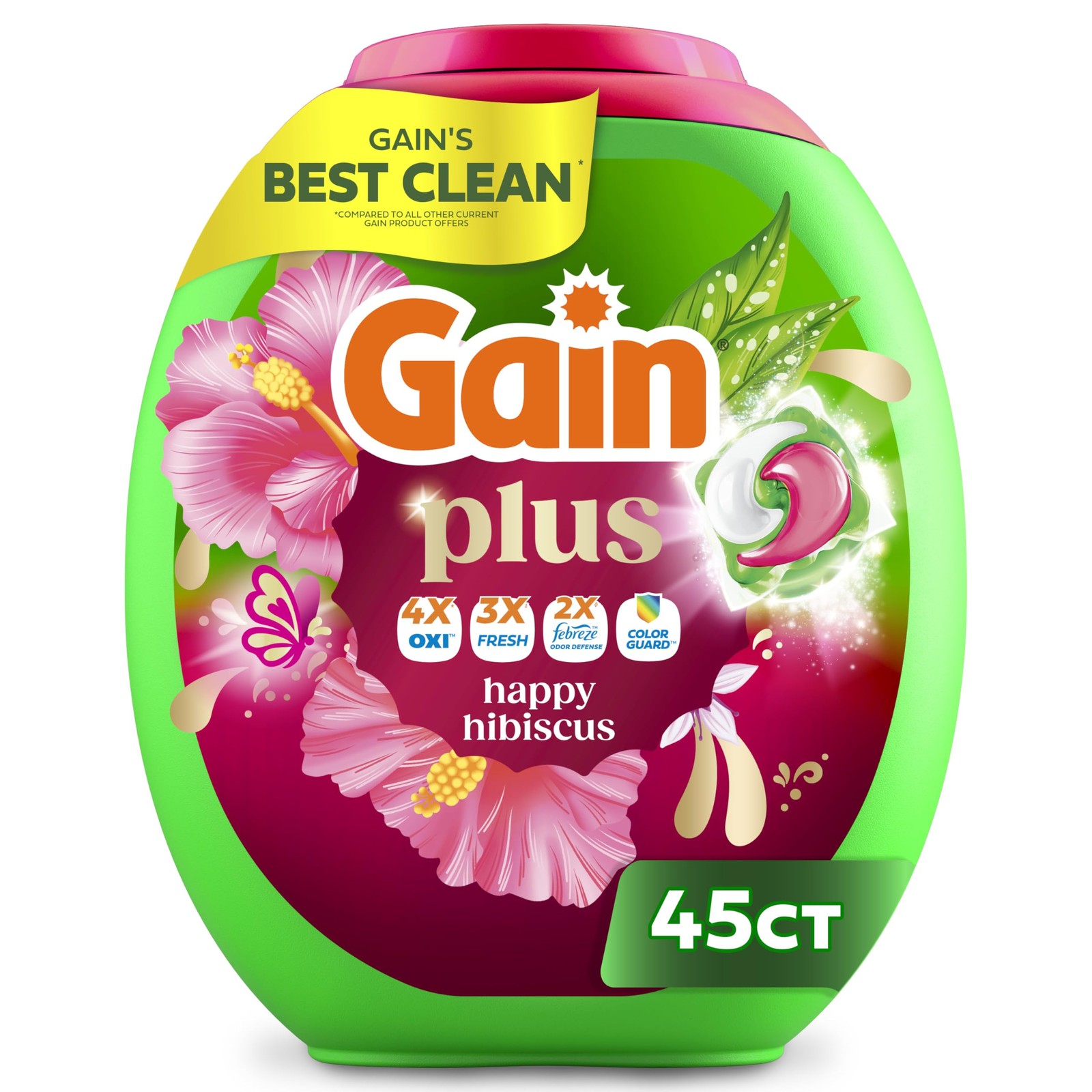 Laundry Detergent Pods Gain Plus Flings Happy Hibiscus 45 Count Liquid Washing