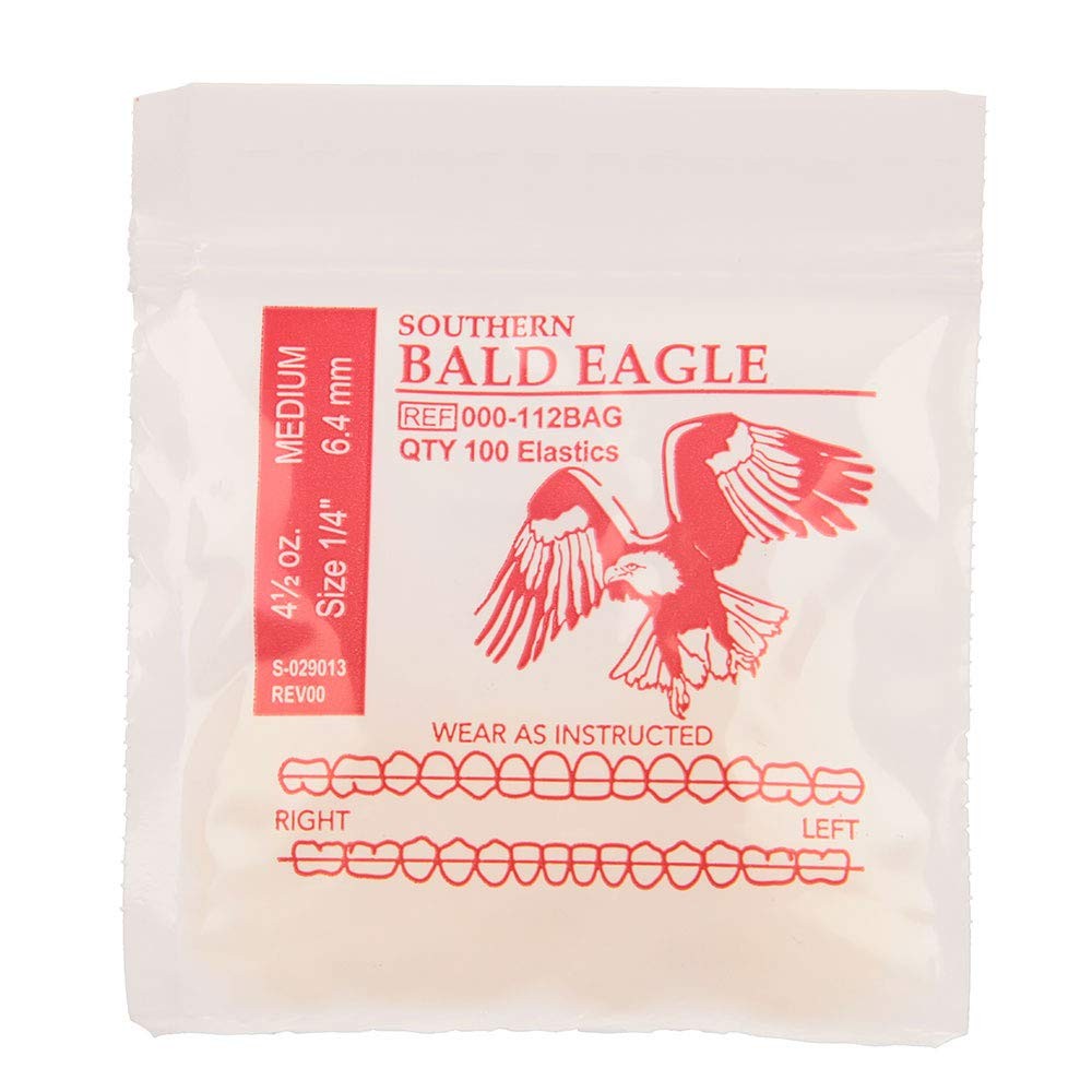 Orthodontic Elastics 1/4 Medium 4.5 Oz 100 Pack Wildlife Eagle American Size