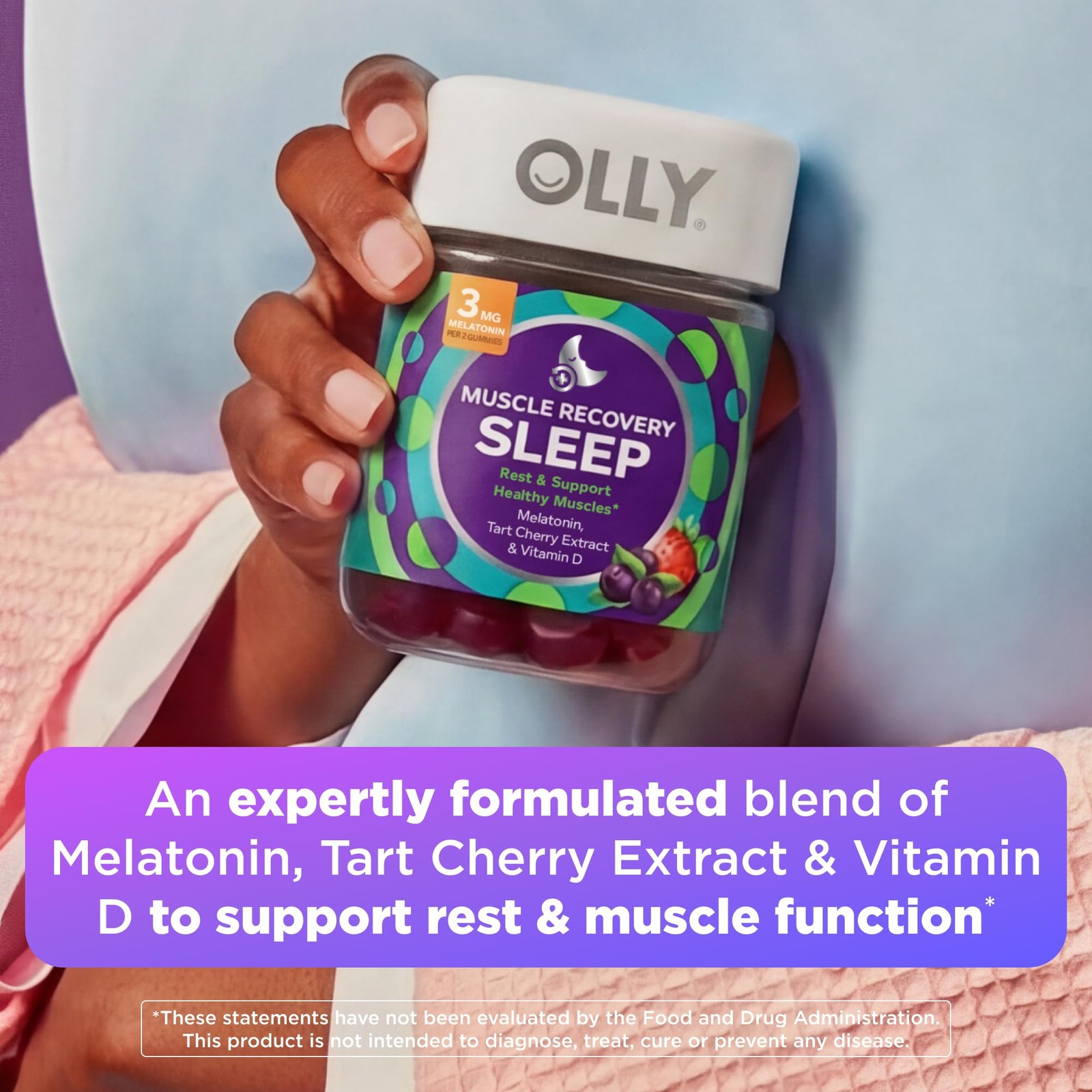 Sleep Gummies Muscle Recovery 3mg Melatonin 40 Count Purple OLLY Healthy Support