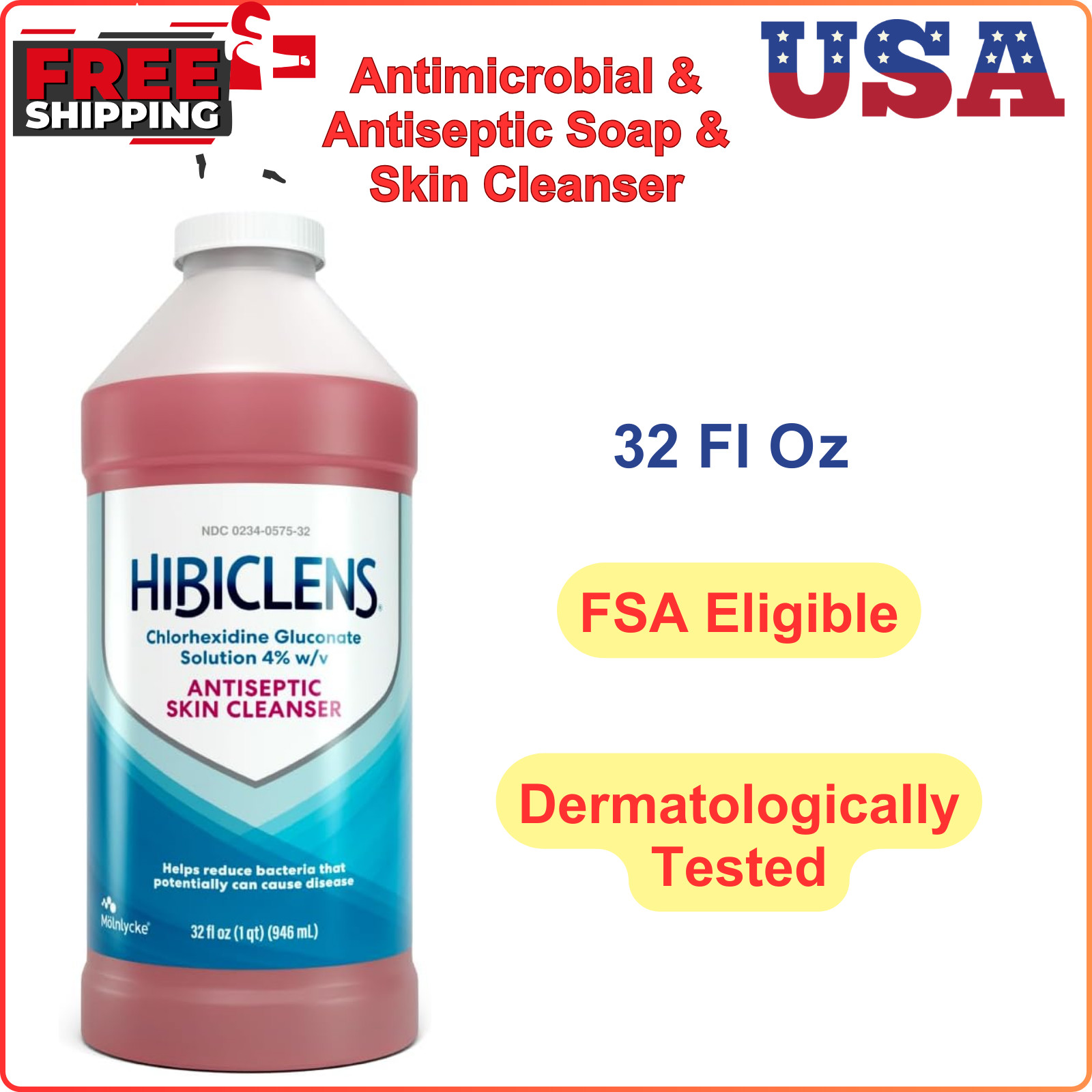 Hibiclens – Antimicrobial And Antiseptic Soap And Skin Cleanser – 4% CHG, 32 Oz