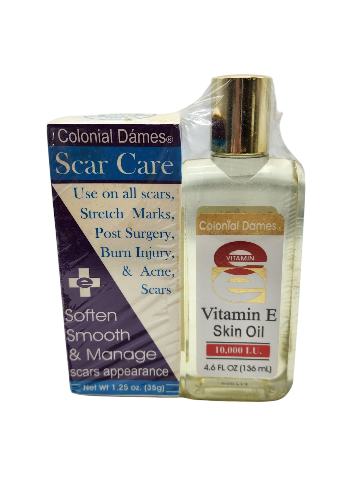 Colonial Dames Scar Care, 1.25 oz + Vitamine e Skin Oil 10,000 I.U., 4.6 oz -NEW