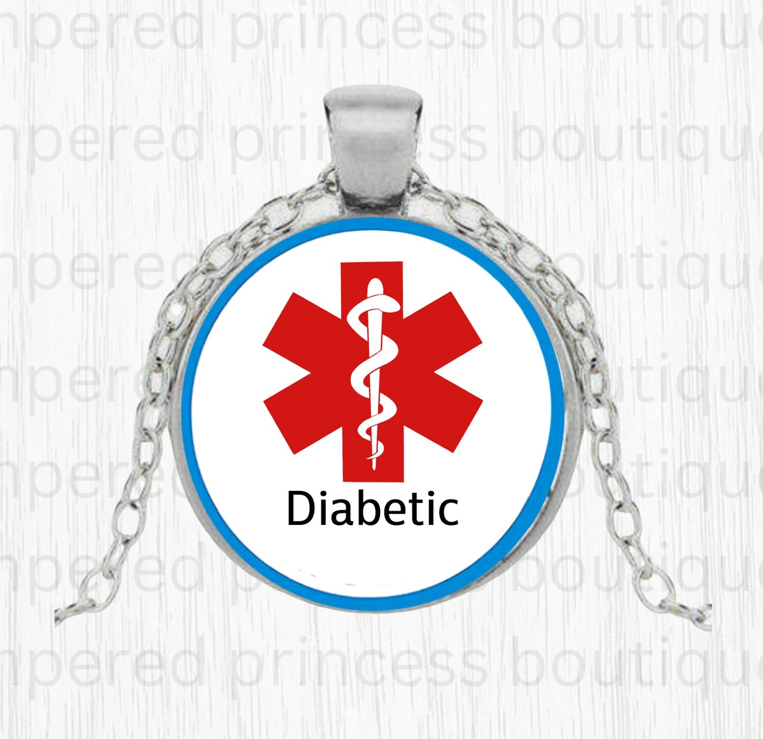 Medical Alert Diabetic Necklace Pendant Diabetes with 24″ Chain