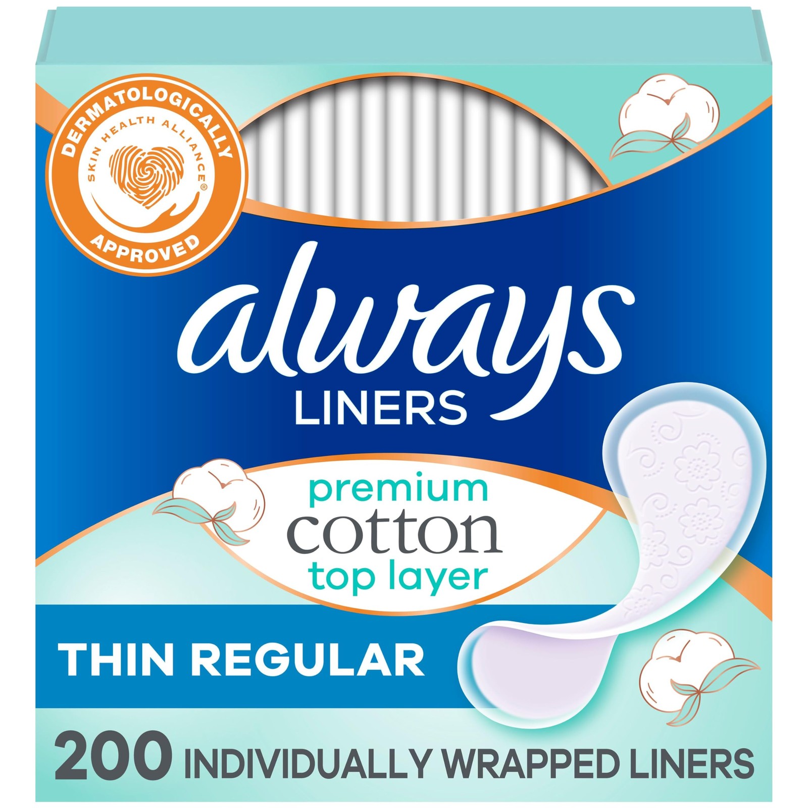Panty Liners for Women Premium Cotton 200 Count Always