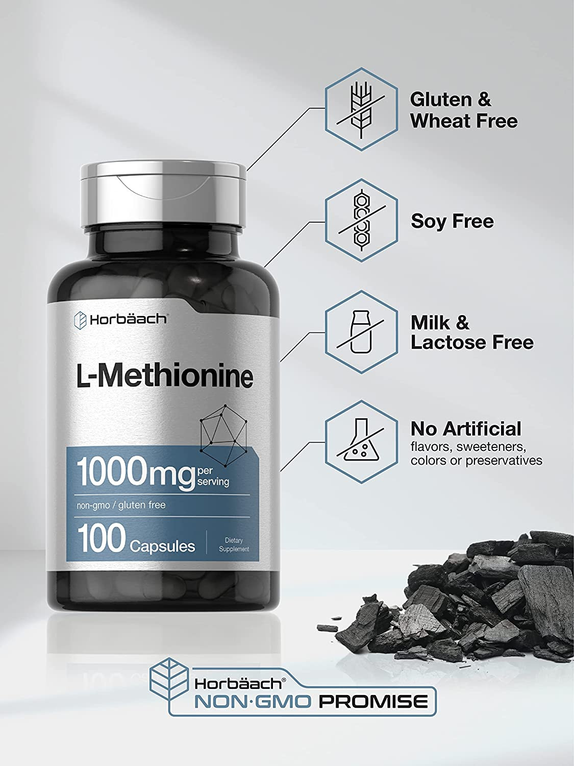 L-metionina 1000 mg 100 cápsulas suplemento de aminoácido libre sin GMO ni glute